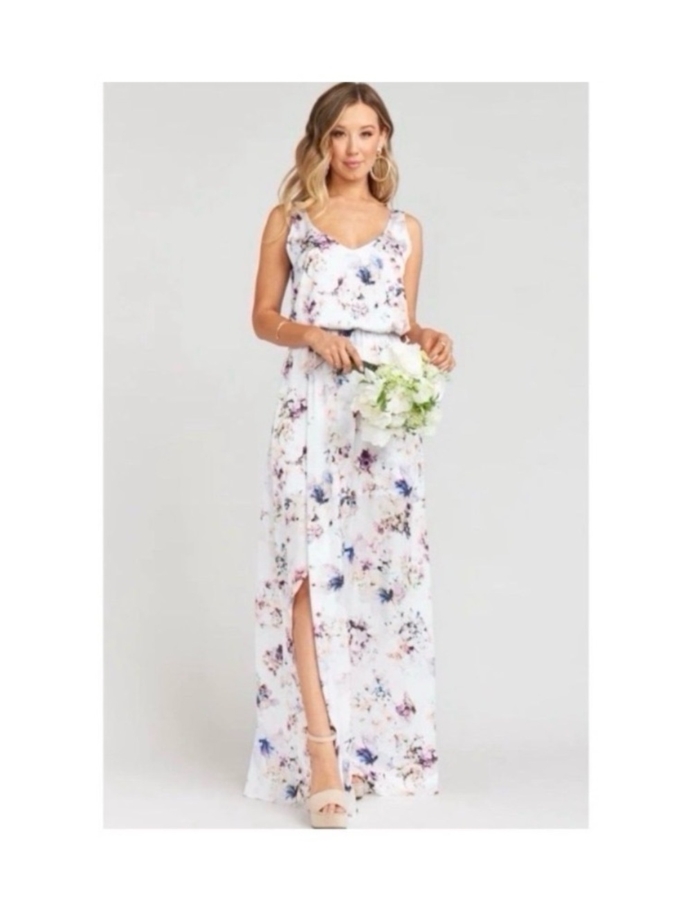 SHOW ME YOUR MUMU WHITE FLORAL SATIN SILKY MAXI DRESS